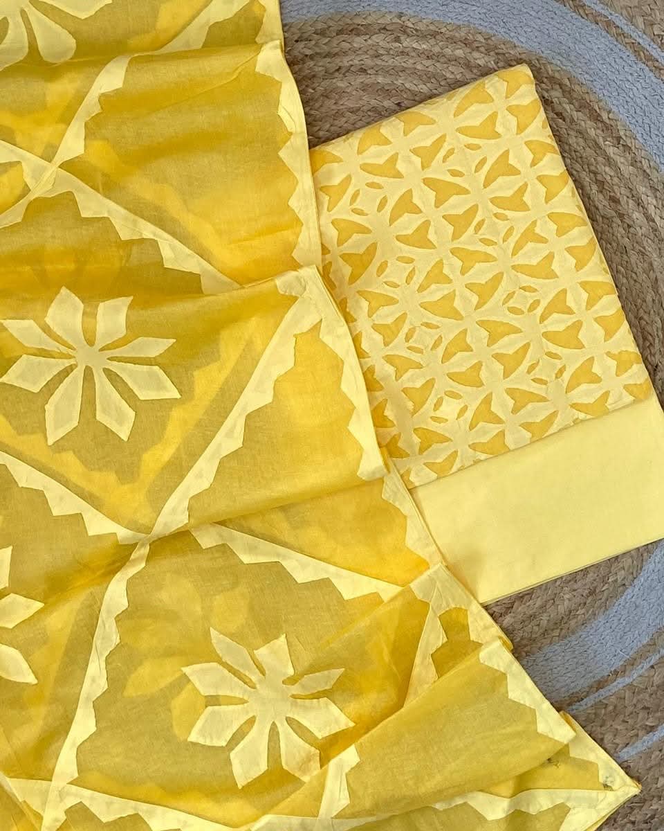 Designer Applique Work Unstitched Cotton & Organdy Suit – (3 Piece - 2.5m Each)