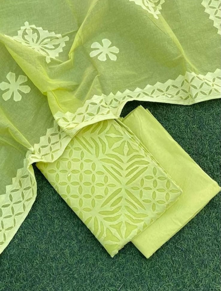 Premium Handcrafted Applique Work in Cotton & Organdy Unstitched Suit | 3-Piece