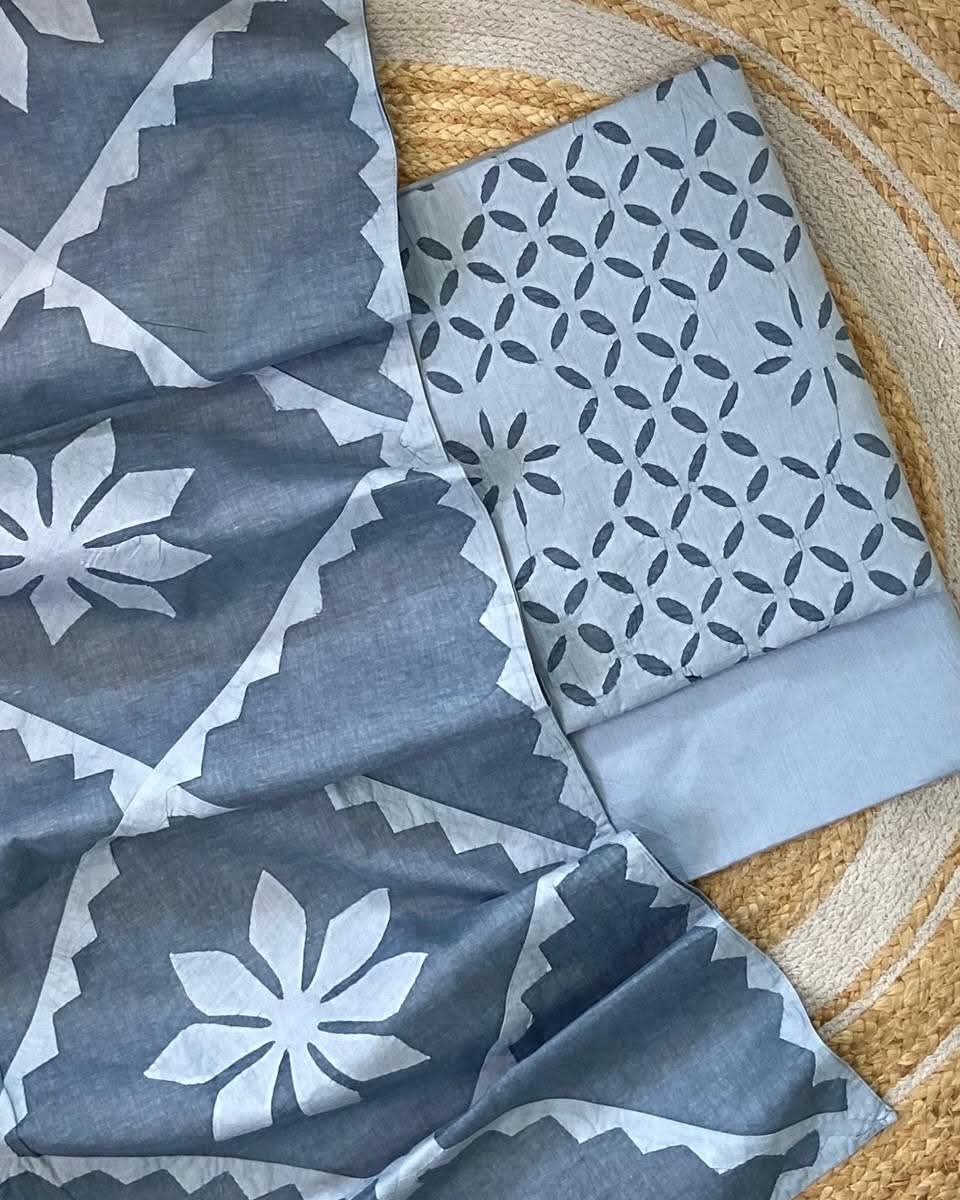 Designer Applique Work Unstitched Cotton & Organdy Suit – (3 Piece - 2.5m Each)