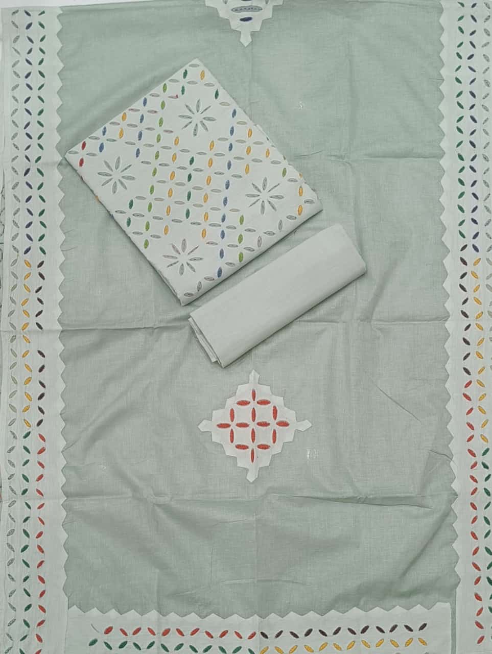 Handcrafted Applique Work & Suzani Hand Embroidery – Unstitched Cotton & Organdy Suit (3-Piece)