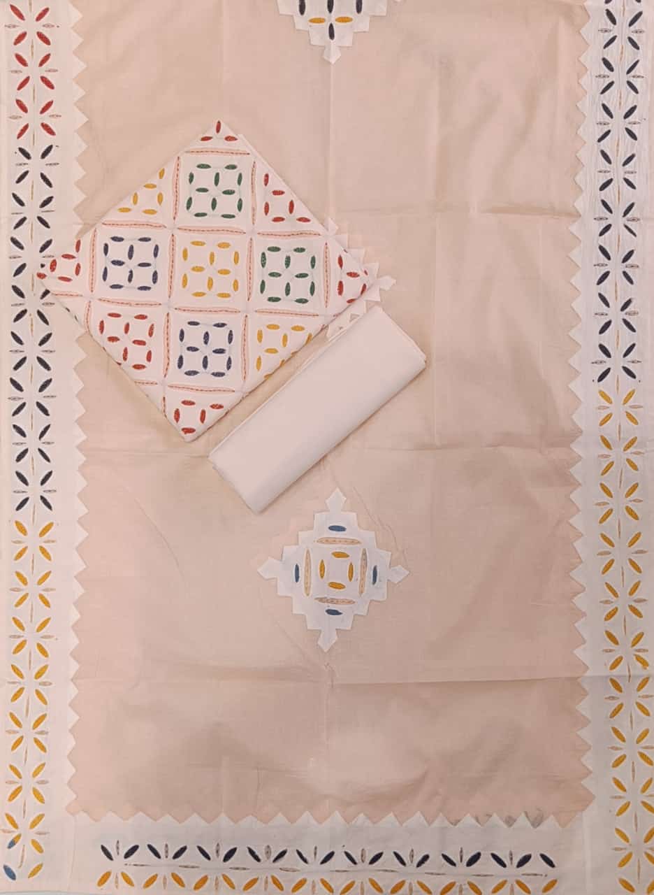 Handcrafted Applique Work & Suzani Hand Embroidery – Unstitched Cotton & Organdy Suit (3-Piece)