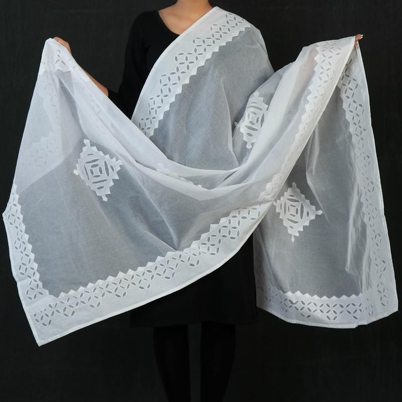Premium Handcrafted Applique Work Dupatta in Organdy & Cotton (2.5m x 34")