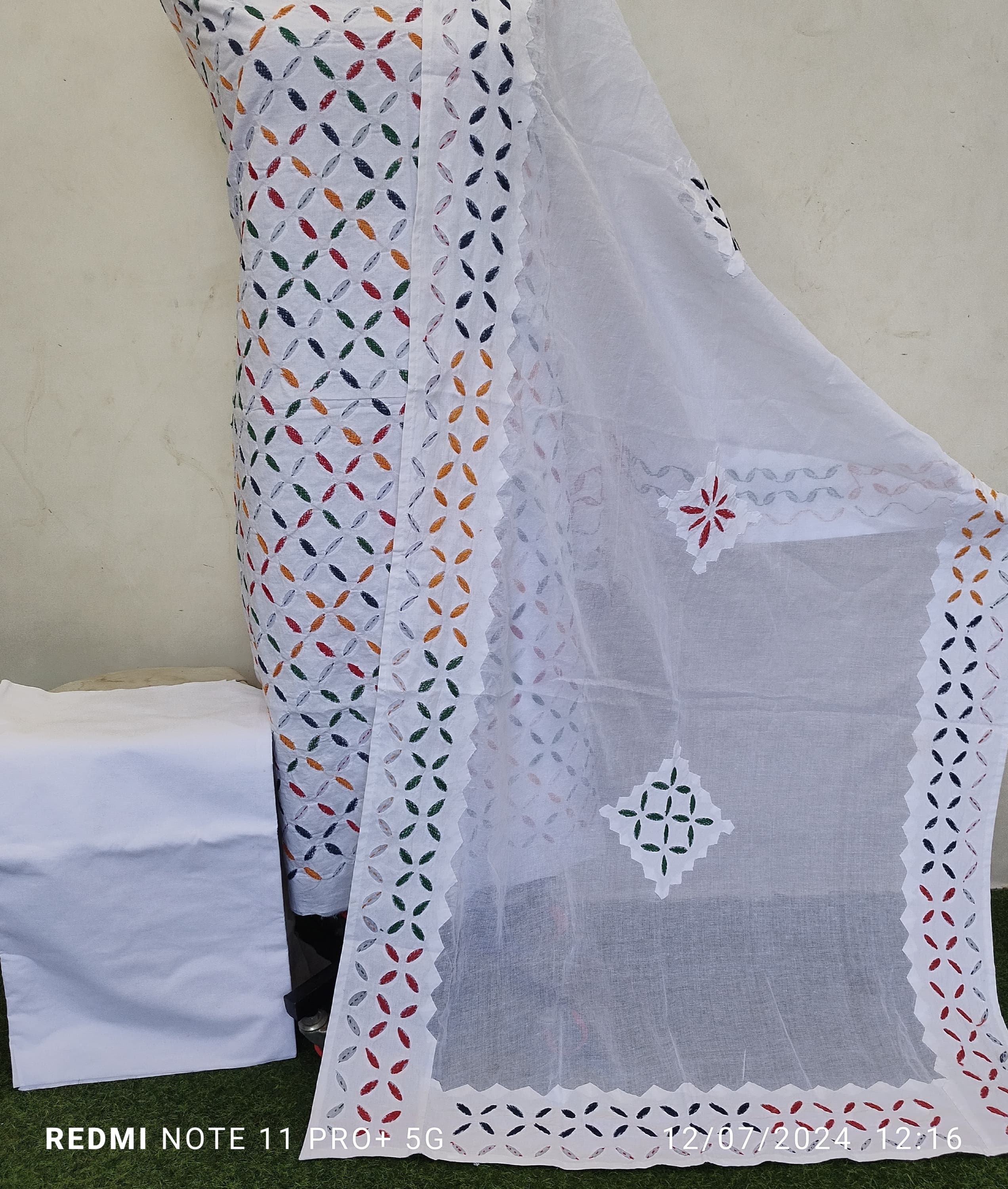 Handcrafted Applique Work & Suzani Hand Embroidery – Unstitched Cotton & Organdy Suit (3-Piece)