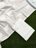 Exquisite Applique Work Unstitched Cotton & Organdy Suit — (3 Piece - 2.5m Each)