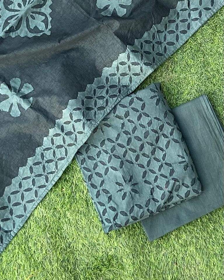 Premium Handcrafted Applique Work in Cotton & Organdy Unstitched Suit | 3-Piece