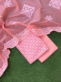 Premium Handcrafted Applique Work in Cotton & Organdy Unstitched Suit | 3-Piece