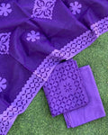 Premium Handcrafted Applique Work in Cotton & Organdy Unstitched Suit | 3-Piece