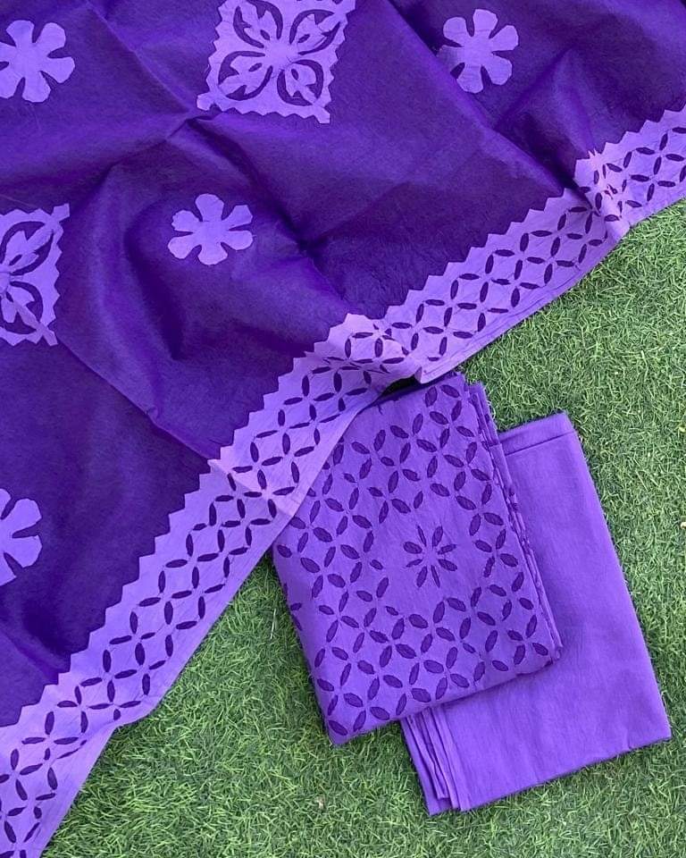 Premium Handcrafted Applique Work in Cotton & Organdy Unstitched Suit | 3-Piece