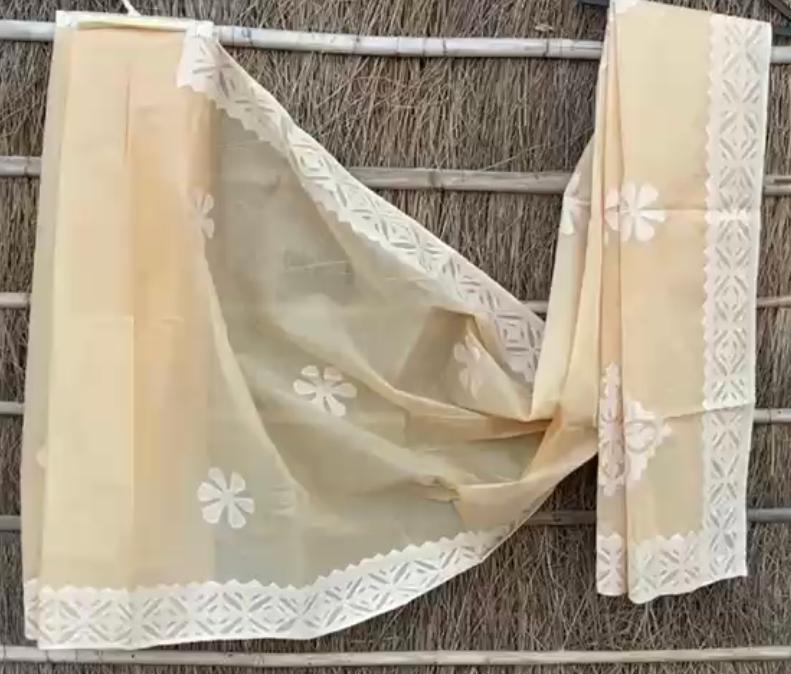 Handmade Applique Work Saree - Organdy & Cotton 5.5m Saree with 80" Blouse