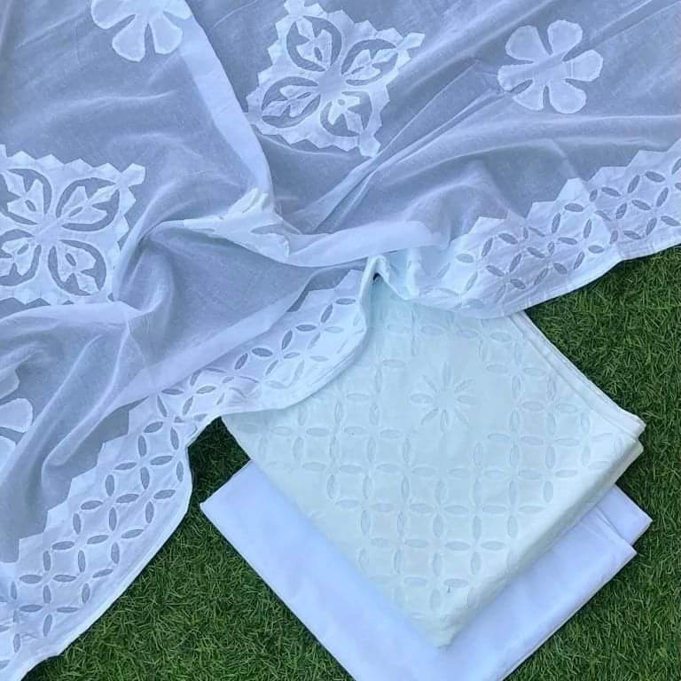Premium Handcrafted Applique Work in Cotton & Organdy Unstitched Suit | 3-Piece