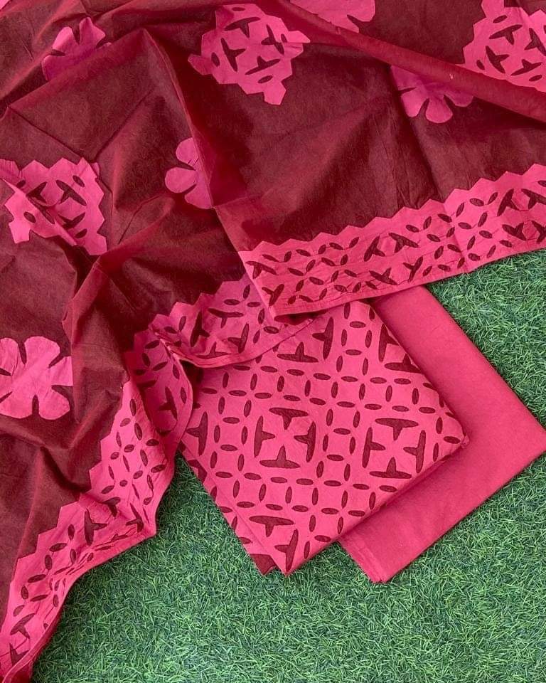 Premium Handcrafted Applique Work in Cotton & Organdy Unstitched Suit | 3-Piece