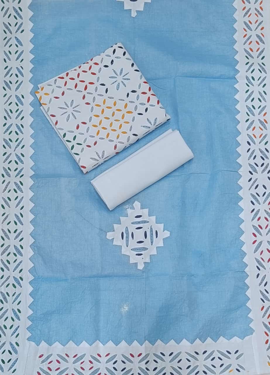 Handcrafted Applique Work & Suzani Hand Embroidery – Unstitched Cotton & Organdy Suit (3-Piece)