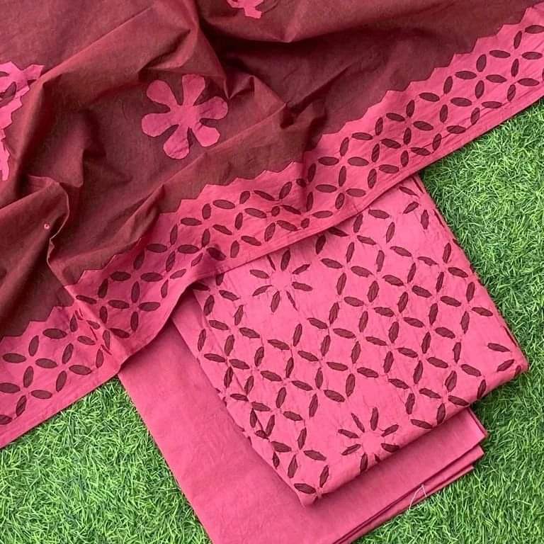 Premium Handcrafted Applique Work in Cotton & Organdy Unstitched Suit | 3-Piece
