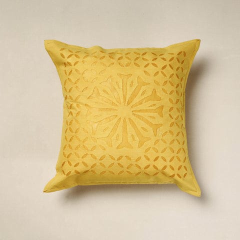 Premium Handcrafted Applique Work Cushion Covers | Cotton & Organdy | Set 1 = 5 Piece | 16" × 16"