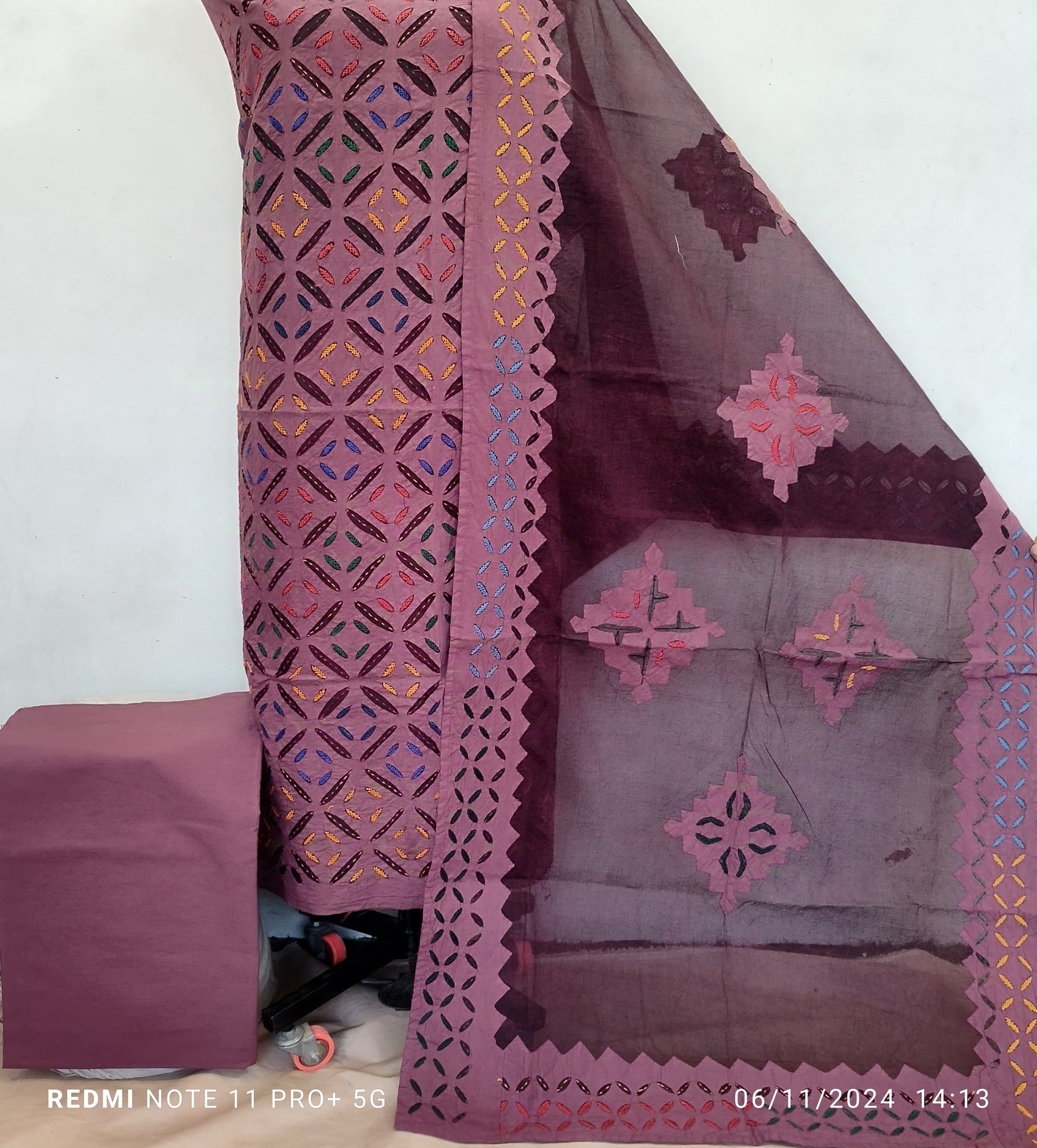 Handcrafted Applique Work & Suzani Hand Embroidery – Unstitched Cotton & Organdy Suit (3-Piece)