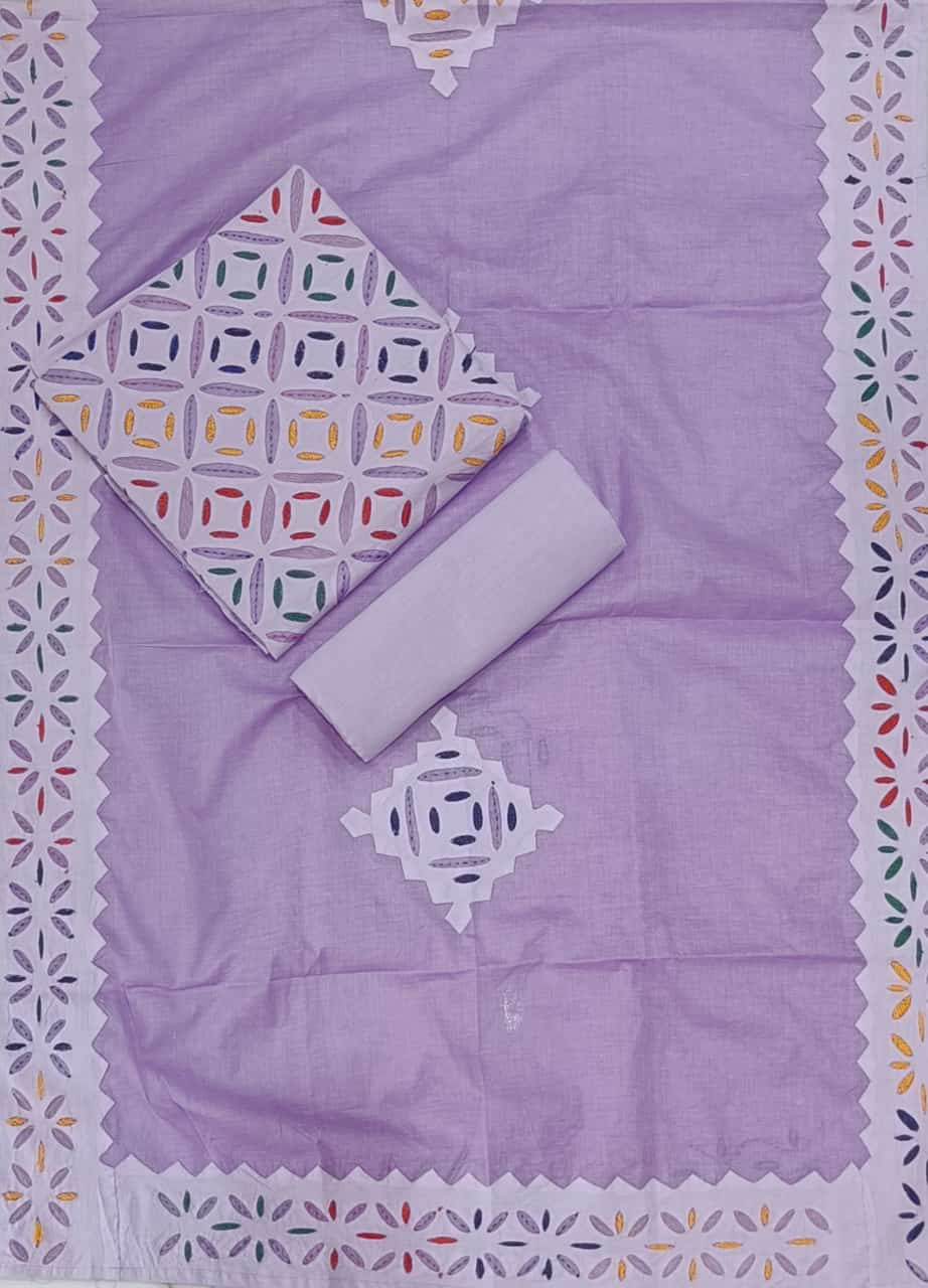 Handcrafted Applique Work & Suzani Hand Embroidery – Unstitched Cotton & Organdy Suit (3-Piece)