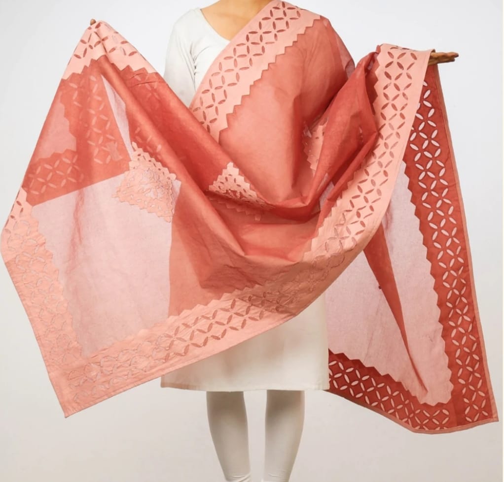 Premium Handcrafted Applique Work Dupatta in Organdy & Cotton (2.5m x 34")