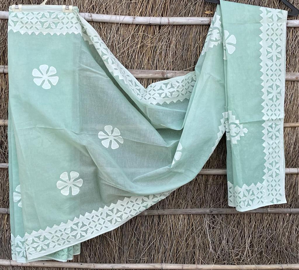 Handmade Applique Work Saree - Organdy & Cotton 5.5m Saree with 80" Blouse