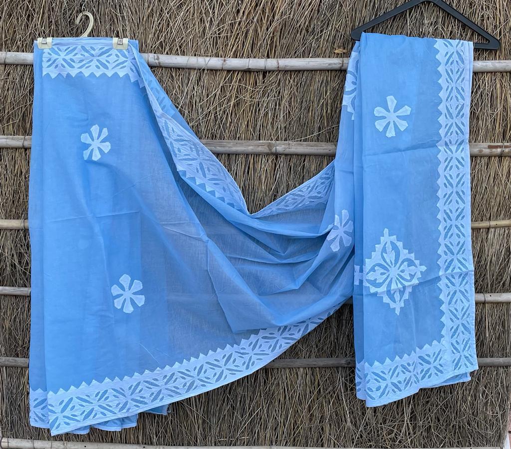 Handmade Applique Work Saree - Organdy & Cotton 5.5m Saree with 80" Blouse
