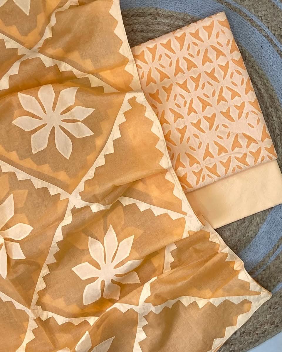 Designer Applique Work Unstitched Cotton & Organdy Suit – (3 Piece - 2.5m Each)