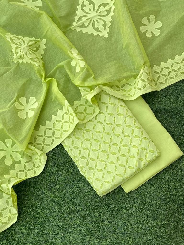 Premium Handcrafted Applique Work in Cotton & Organdy Unstitched Suit | 3-Piece