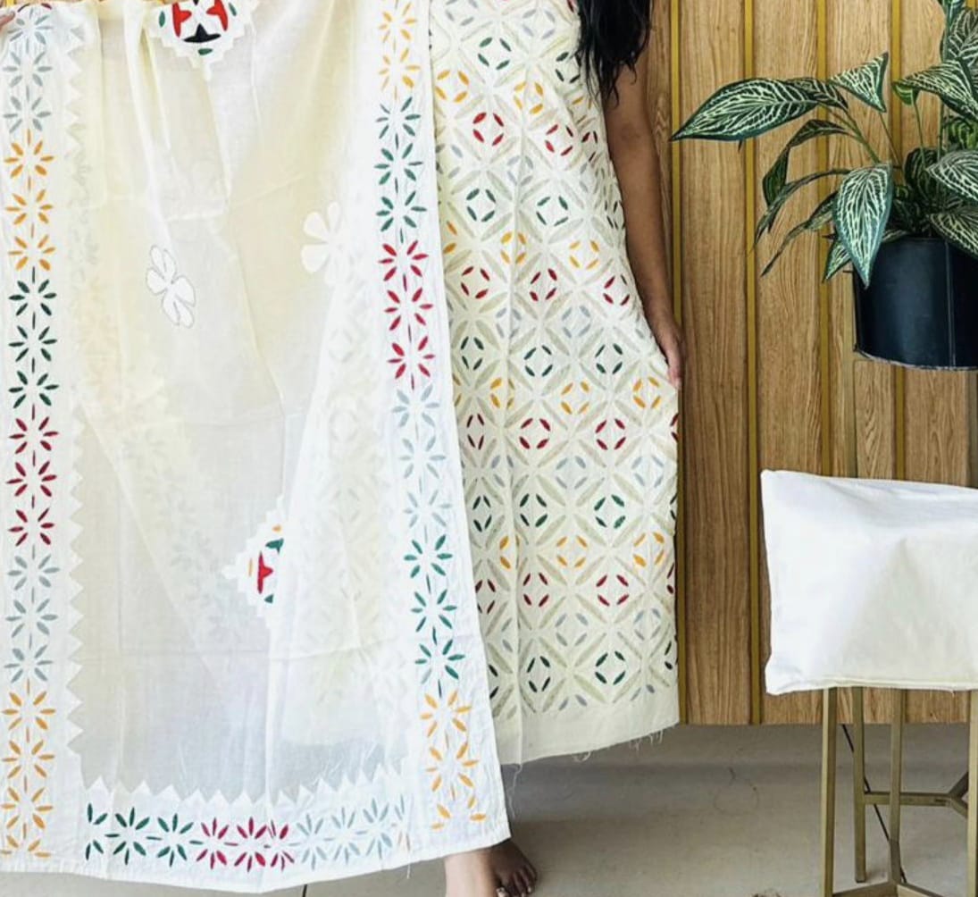 Handcrafted Applique Work & Suzani Hand Embroidery – Unstitched Cotton & Organdy Suit (3-Piece)