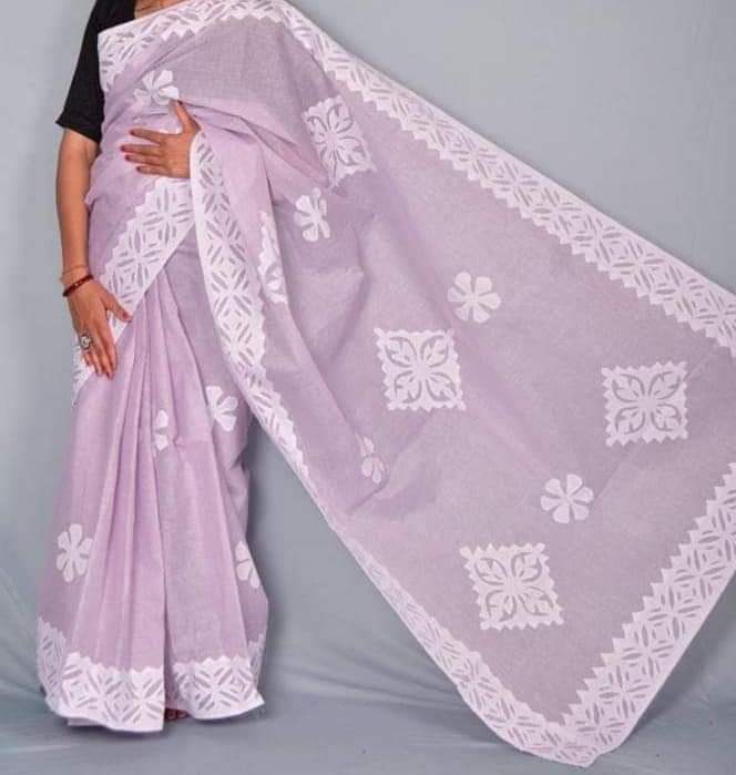 Handmade Applique Work Saree - Organdy & Cotton 5.5m Saree with 80" Blouse