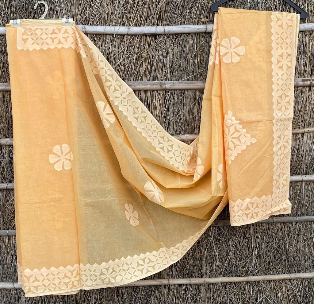 Handmade Applique Work Saree - Organdy & Cotton 5.5m Saree with 80" Blouse