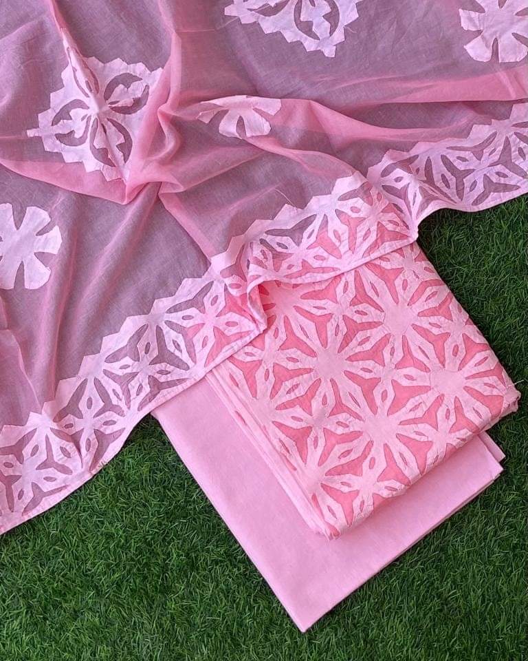 Premium Handcrafted Applique Work in Cotton & Organdy Unstitched Suit | 3-Piece