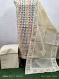 Handcrafted Applique Work & Suzani Hand Embroidery – Unstitched Cotton & Organdy Suit (3-Piece)