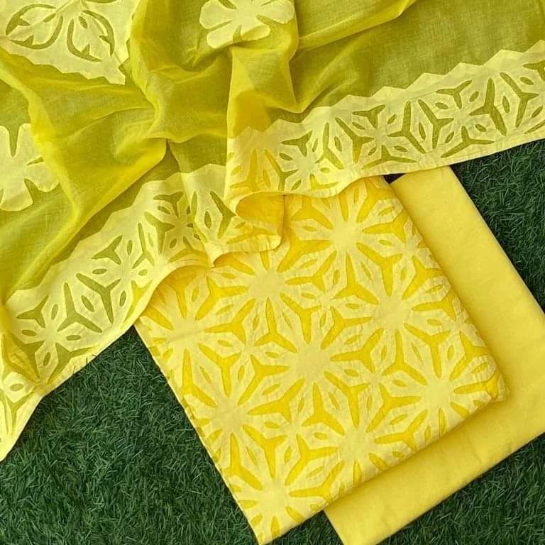 Premium Handcrafted Applique Work in Cotton & Organdy Unstitched Suit | 3-Piece