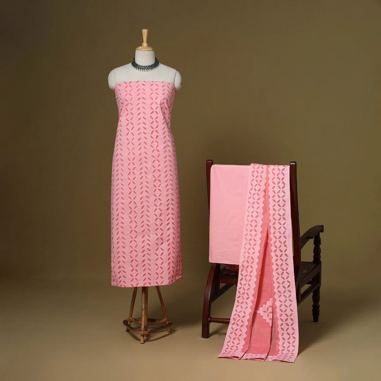 Premium Handcrafted Barmeri Applique Cut Work 3pc Dress Material | Cotton & Organdy | 110