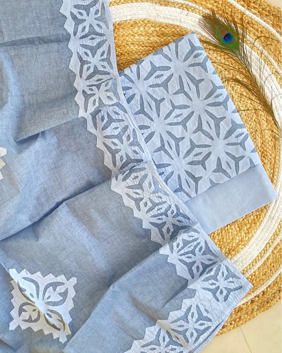 Premium Handcrafted Applique Work in Cotton & Organdy Unstitched Suit | 3-Piece