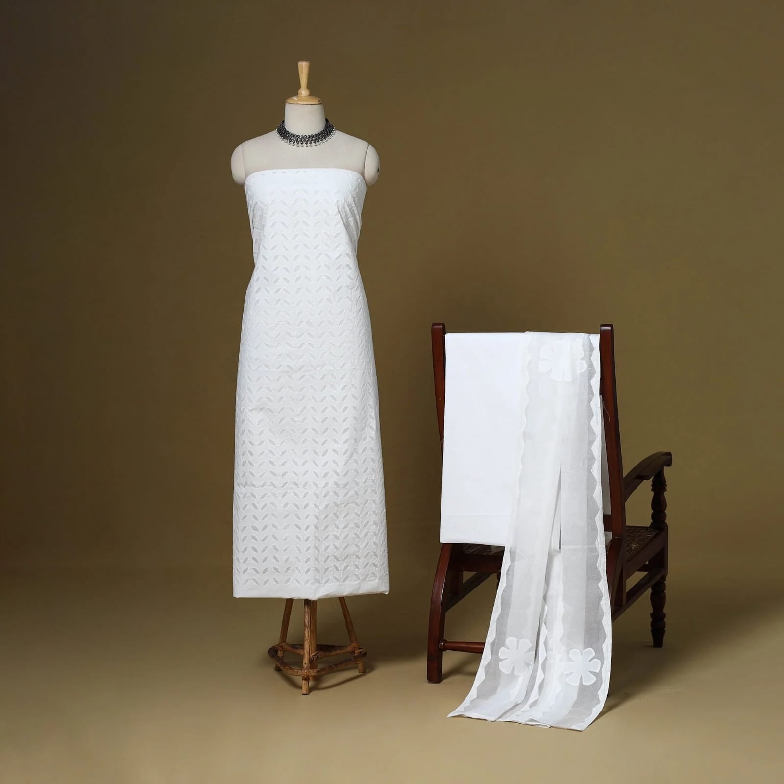 Premium Handcrafted Barmeri Applique Cut Work 3pc Dress Material | Cotton & Organdy | 102