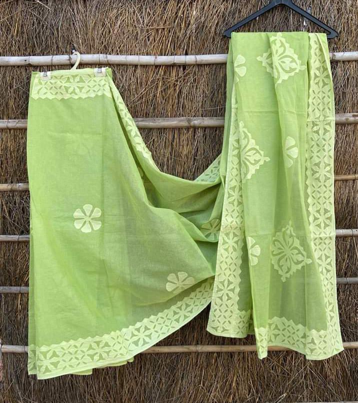 Handmade Applique Work Saree - Organdy & Cotton 5.5m Saree with 80" Blouse