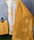 Elegant Unstitched Tie & Dye Cotton and Organdy Suit with Applique Detailing - 3 Piece