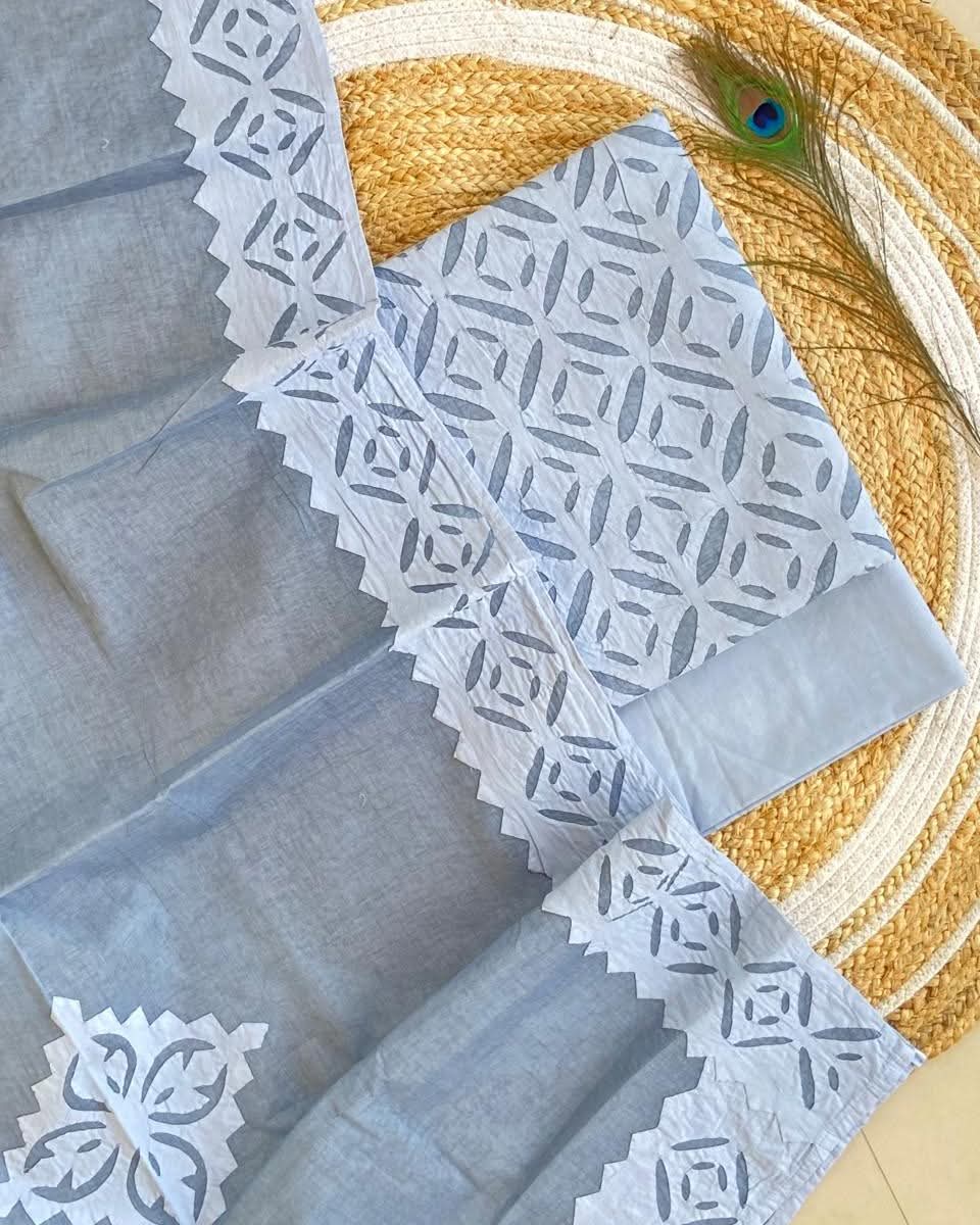 Premium Handcrafted Applique Work in Cotton & Organdy Unstitched Suit | 3-Piece