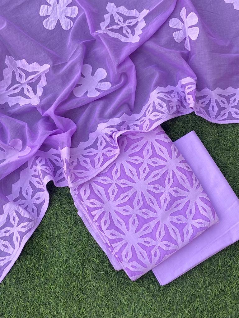 Premium Handcrafted Applique Work in Cotton & Organdy Unstitched Suit | 3-Piece