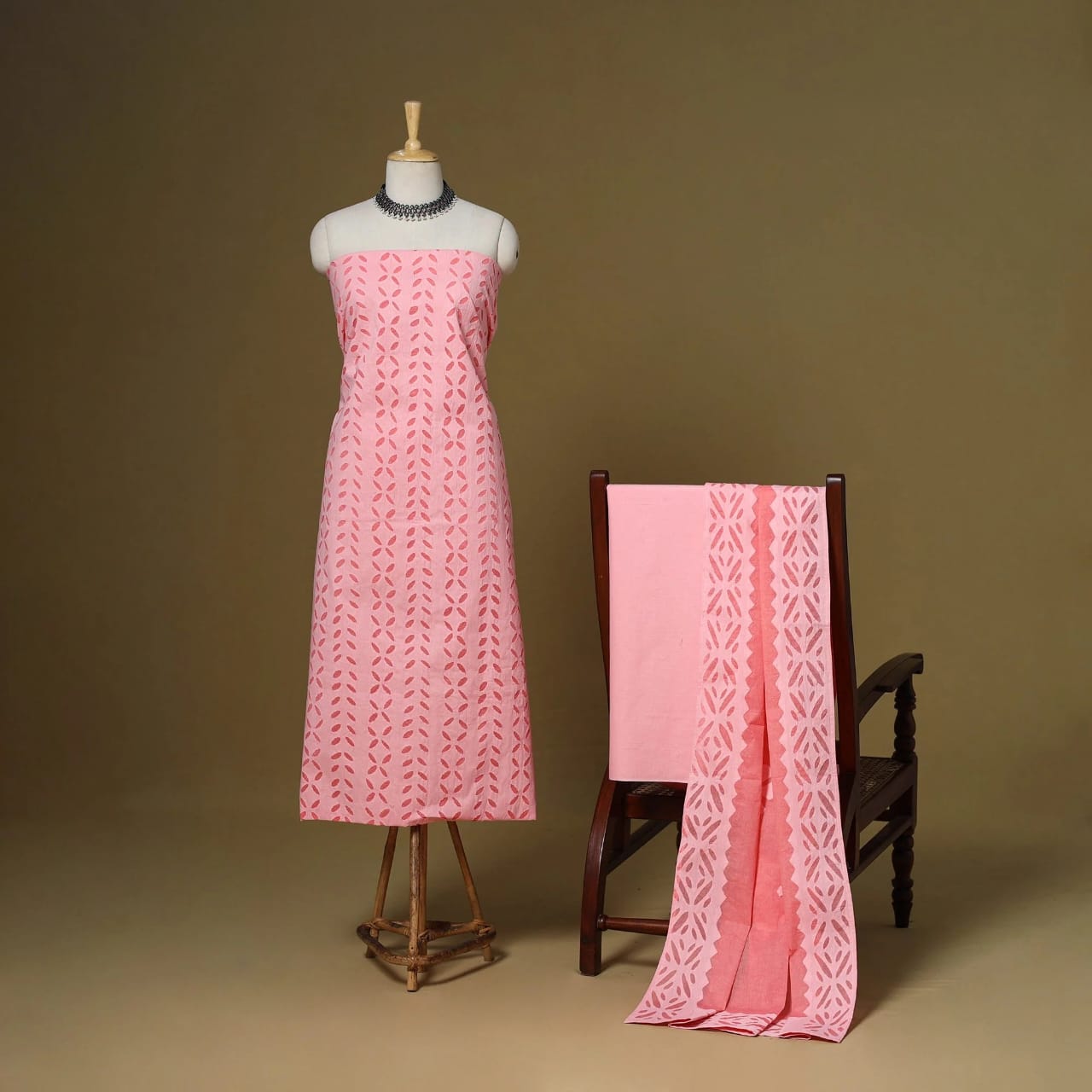 Premium Handcrafted Barmeri Applique Cut Work 3pc Dress Material | Cotton & Organdy | 101