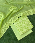 Premium Handcrafted Applique Work in Cotton & Organdy Unstitched Suit | 3-Piece