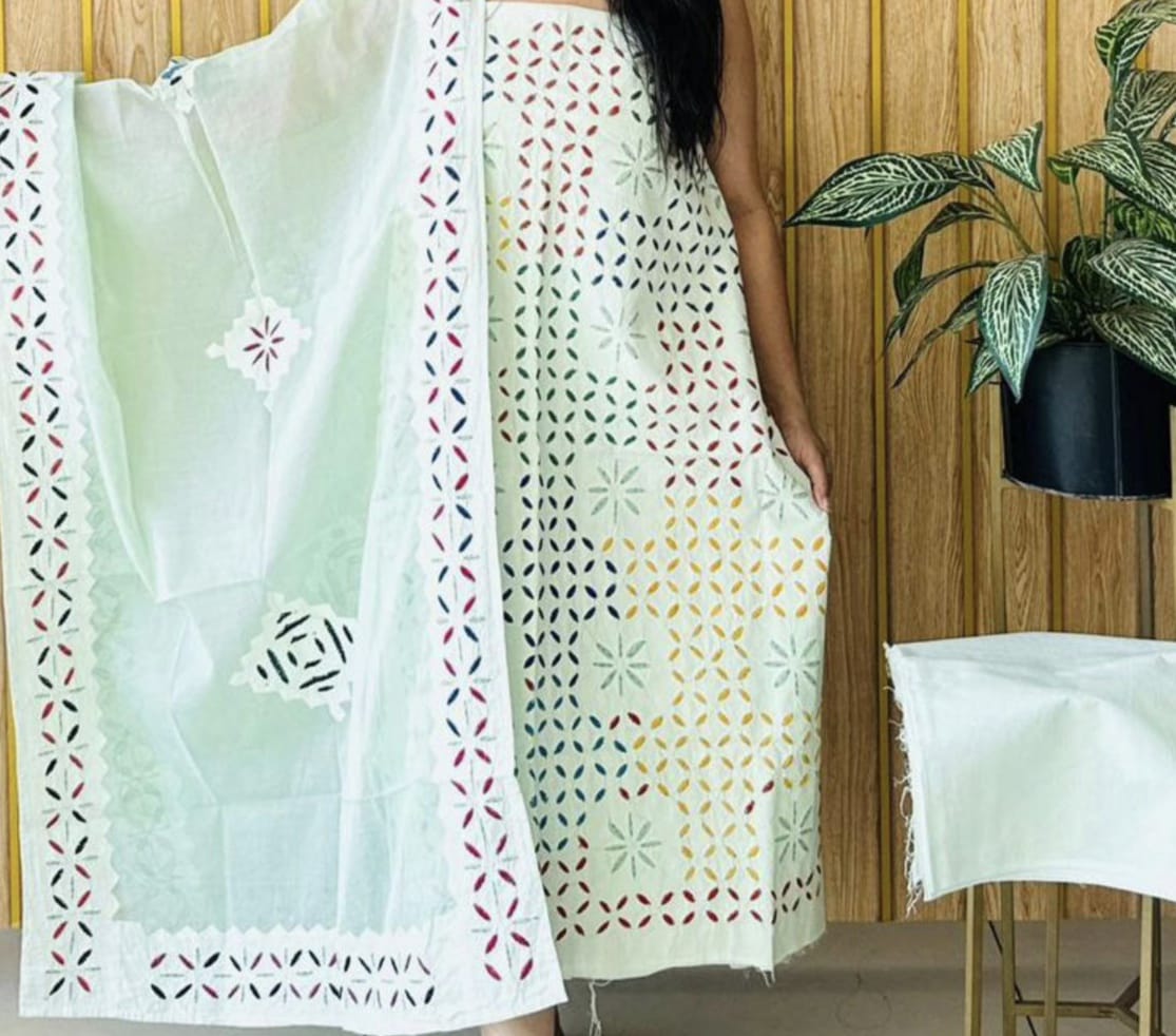 Handcrafted Applique Work & Suzani Hand Embroidery – Unstitched Cotton & Organdy Suit (3-Piece)