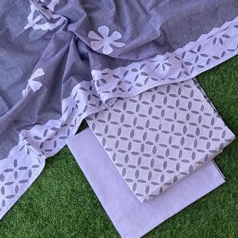 Premium Handcrafted Applique Work in Cotton & Organdy Unstitched Suit | 3-Piece