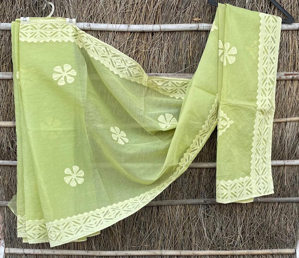 Handmade Applique Work Saree - Organdy & Cotton 5.5m Saree with 80" Blouse
