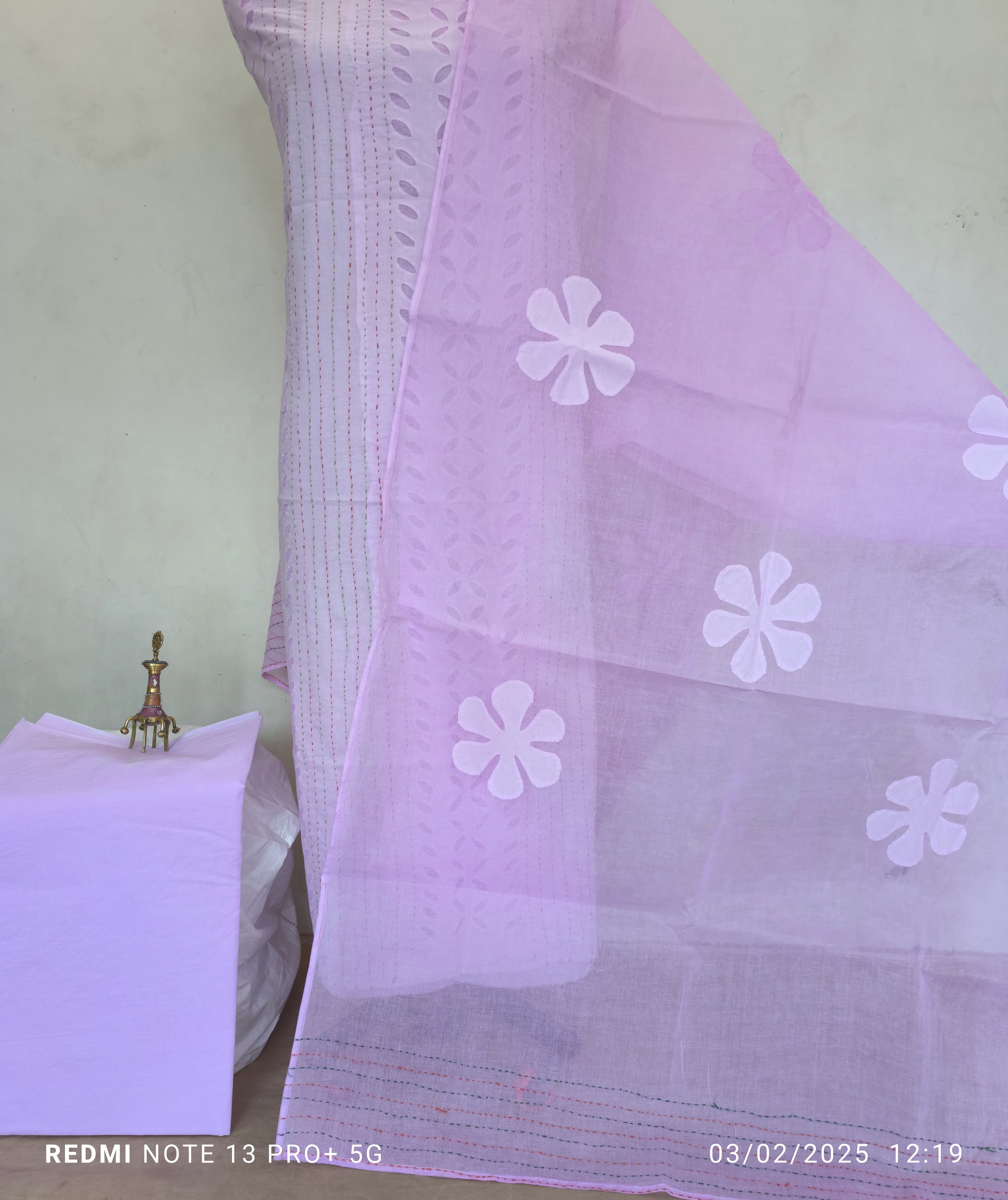 Premium Applique & Kantha Dress Material - Cotton & Organdy (2.5m Each)