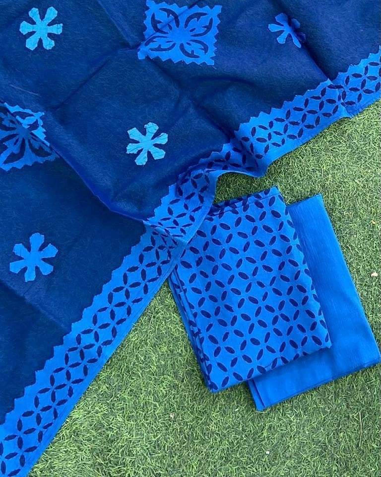 Premium Handcrafted Applique Work in Cotton & Organdy Unstitched Suit | 3-Piece