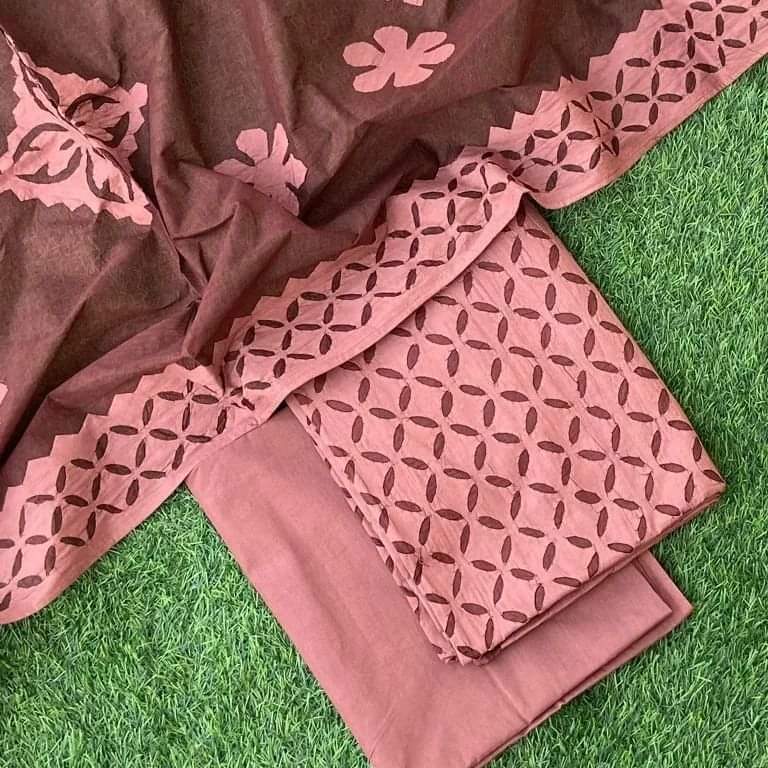 Premium Handcrafted Applique Work in Cotton & Organdy Unstitched Suit | 3-Piece