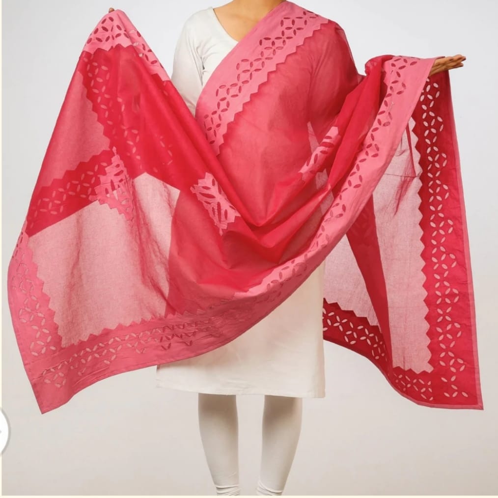 Premium Handcrafted Applique Work Dupatta in Organdy & Cotton (2.5m x 34")