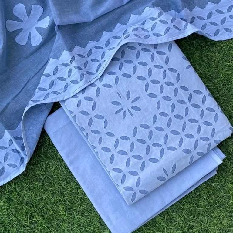 Premium Handcrafted Applique Work in Cotton & Organdy Unstitched Suit | 3-Piece