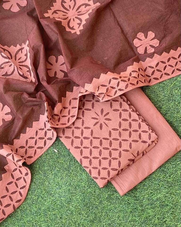 Premium Handcrafted Applique Work in Cotton & Organdy Unstitched Suit | 3-Piece