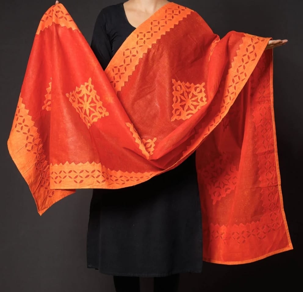 Premium Handcrafted Applique Work Dupatta in Organdy & Cotton (2.5m x 34")